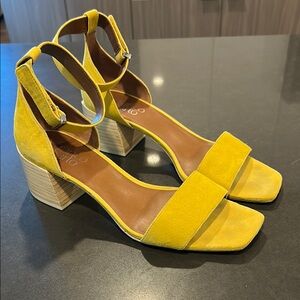 Franco Sarto Yellow Suede Block Heel Sandals